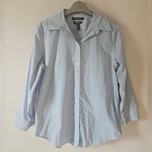 Lauren Ralph Lauren Blue and White Checkered Button Down Shirt